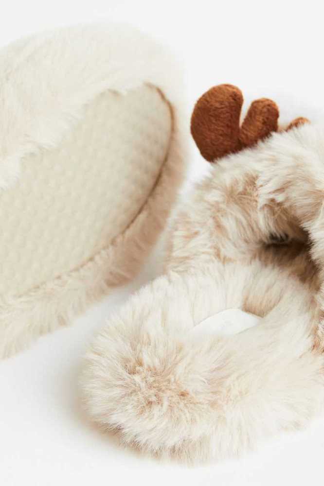 H&M Fluffy Reindeer Hausschuhe Damen Hellbeige | 2701-RELQW