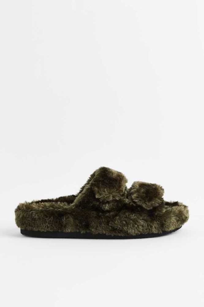 H&M Fluffy Sandalen Herren Grün | 7914-CIYTK