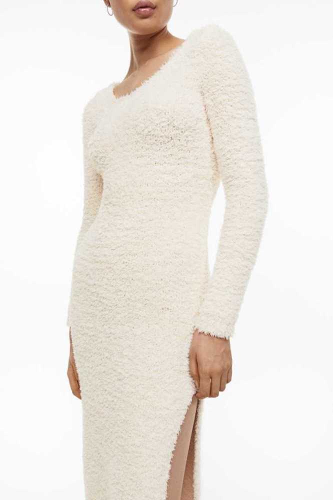 H&M Fluffy-knit Kleider Damen Hellbeige | 5386-NAGQL