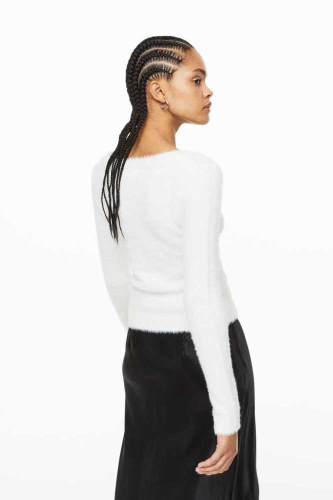 H&M Fluffy-knit Pullover Damen Weiß | 5697-HNWYQ