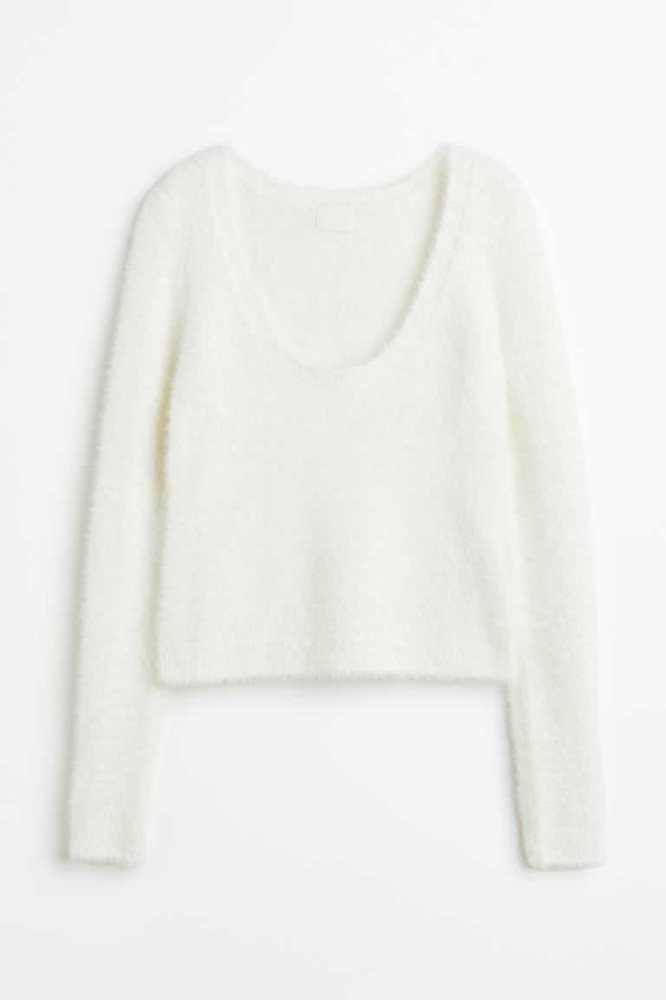 H&M Fluffy-knit Pullover Damen Weiß | 5697-HNWYQ