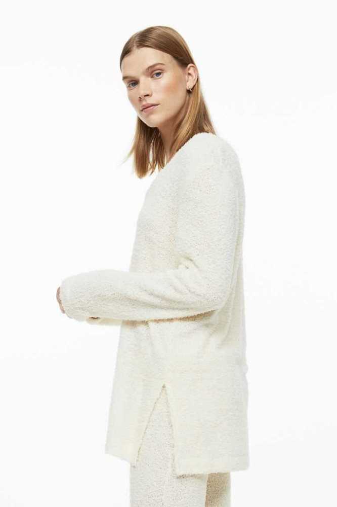 H&M Fluffy-knit Top Pullover Damen Weiß | 6879-TQMXI