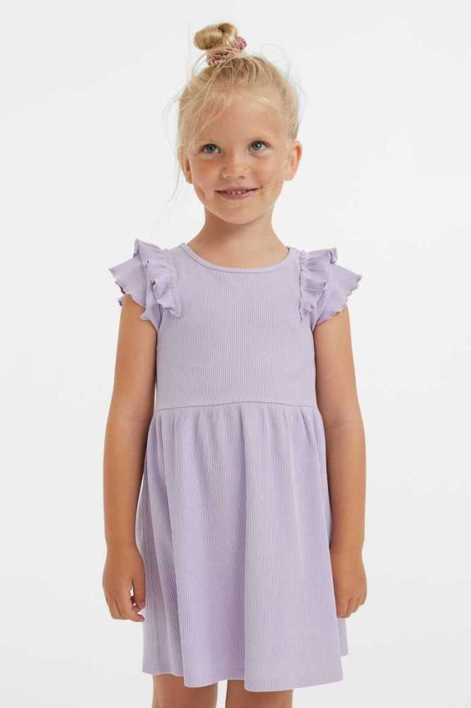 H&M Flutter-sleeved Baumwoll Kurzes Kleid Kinder Hellgrün | 4128-QUHVN