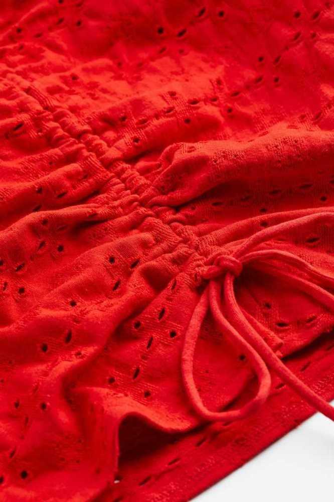 H&M Flutter-sleeved Eyelet Embroidered Oberteile Damen Rot | 2150-XLOSM