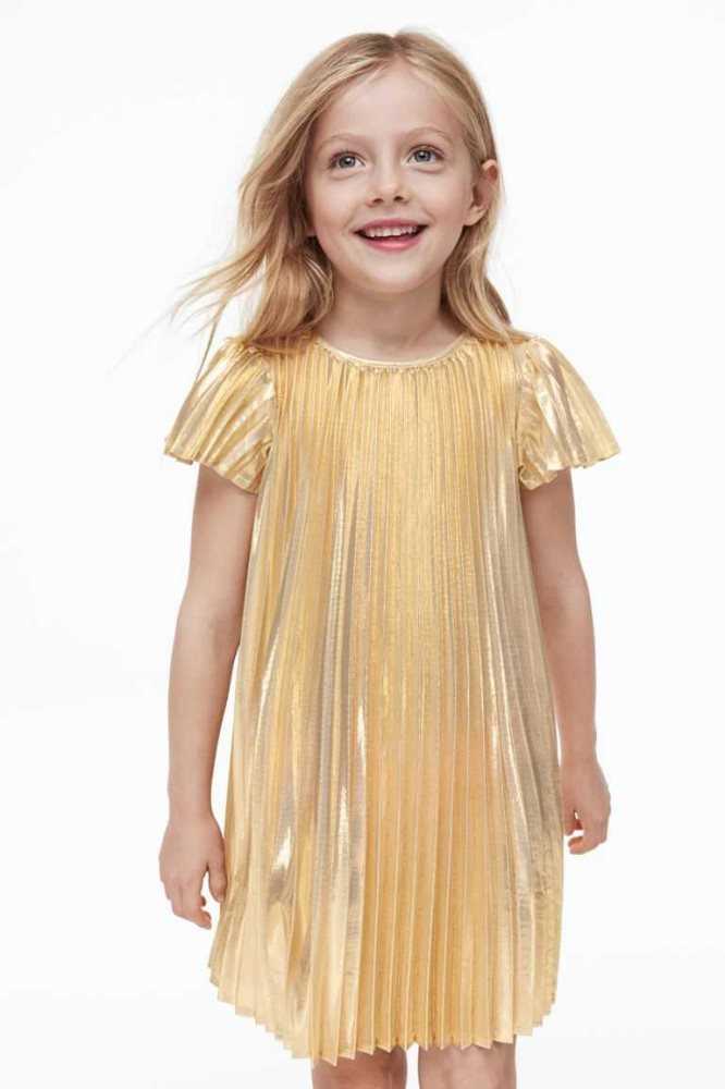 H&M Flutter-sleeved Kurzes Kleid Kinder Gold | 5184-LFPCM