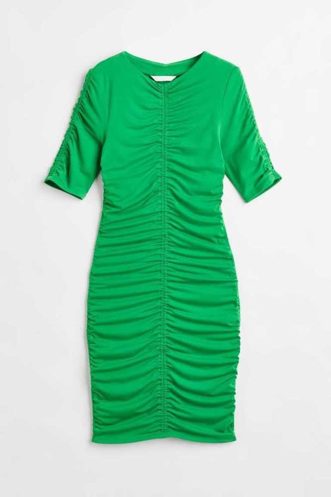 H&M Gathered Jersey Kleider Damen Grün | 4052-LQAVC