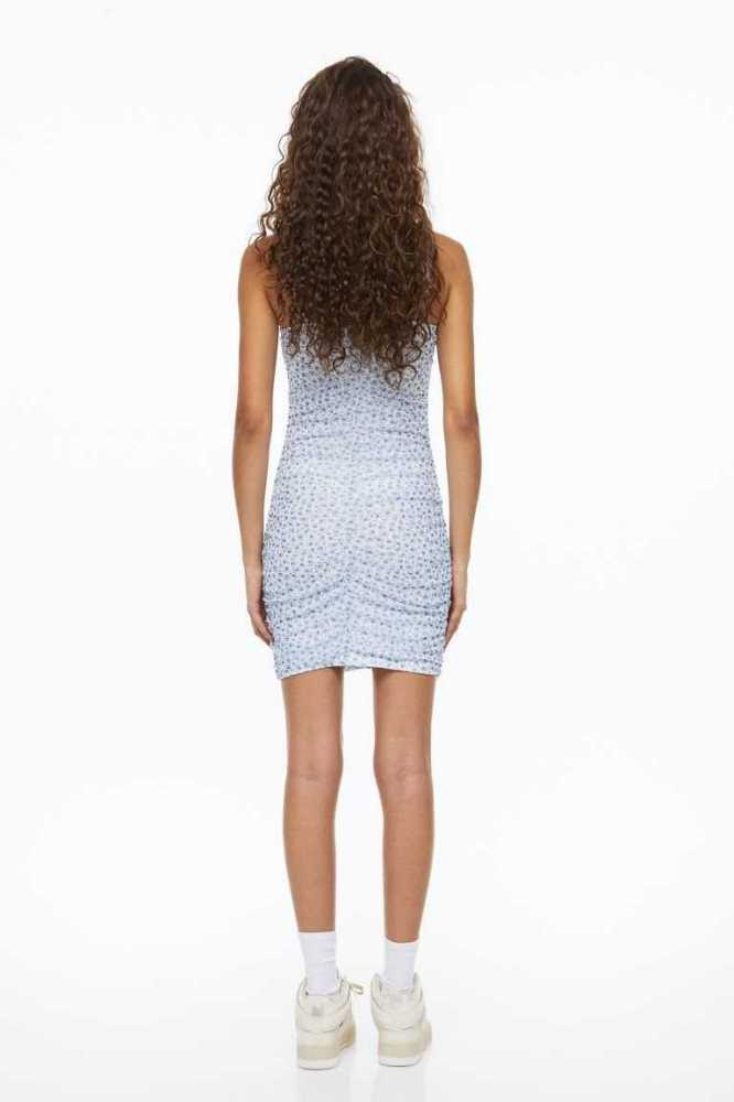 H&M Gathered Mesh Kleider Damen Weiß | 8961-ZSRMC