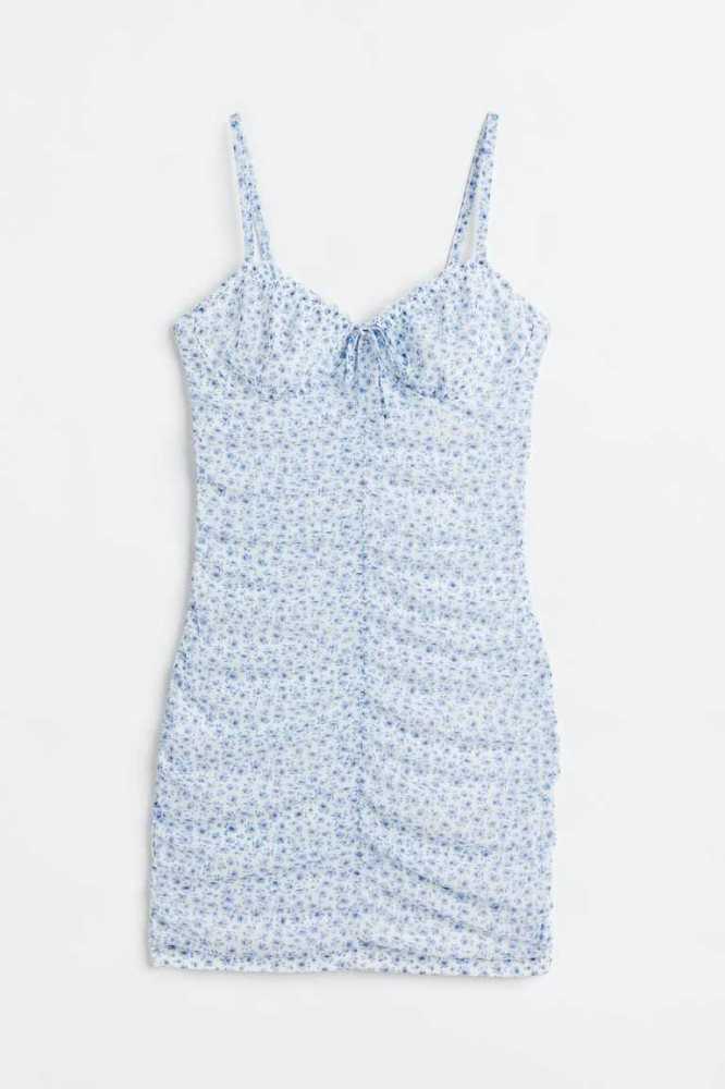 H&M Gathered Mesh Kleider Damen Weiß | 8961-ZSRMC