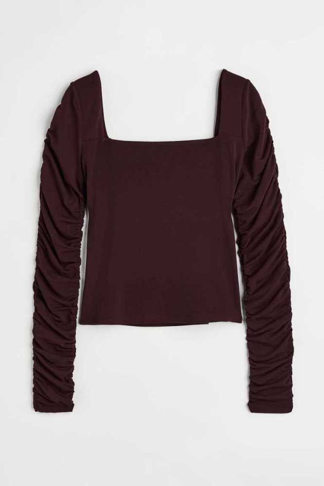 H&M Gathered-sleeve Jersey Oberteile Damen Bordeaux | 5641-YJKHR