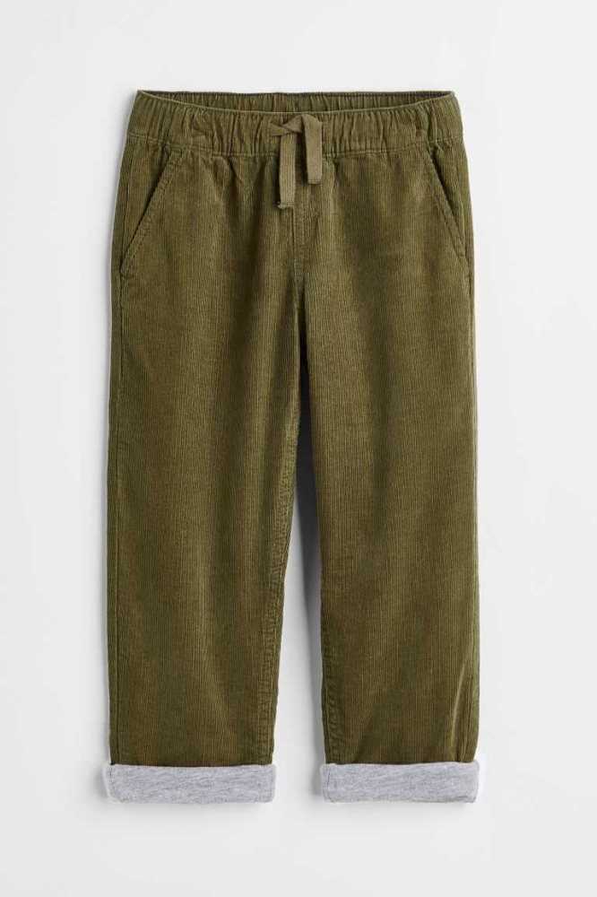 H&M Gefütterte Corduroy Jogginghose Kinder Olivgrün Grün | 3260-WLXPH