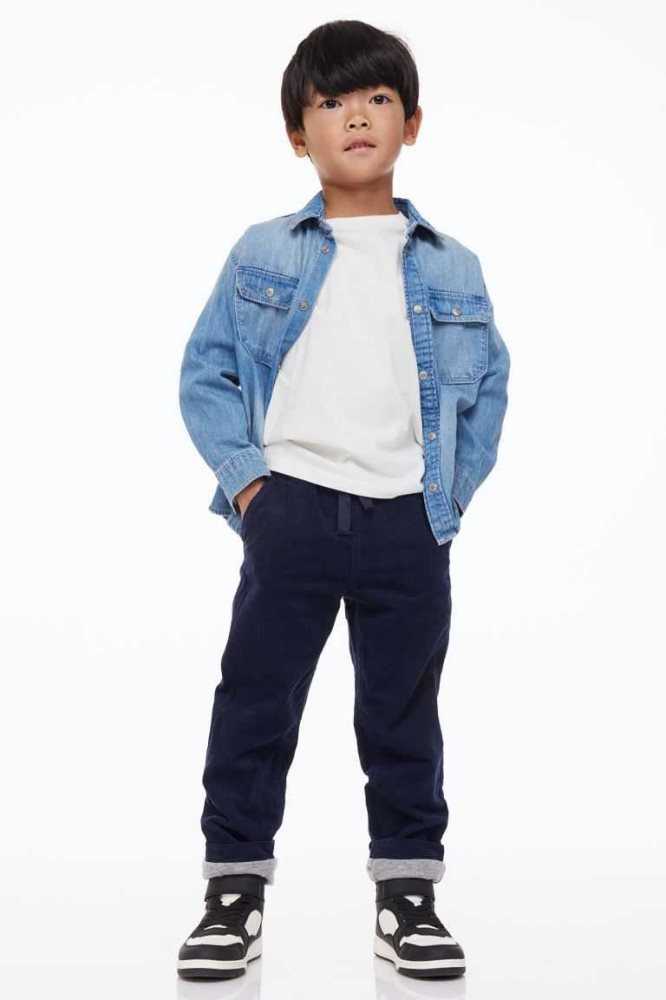 H&M Gefütterte Corduroy Jogginghose Kinder Navy Blau | 3965-JFDHN