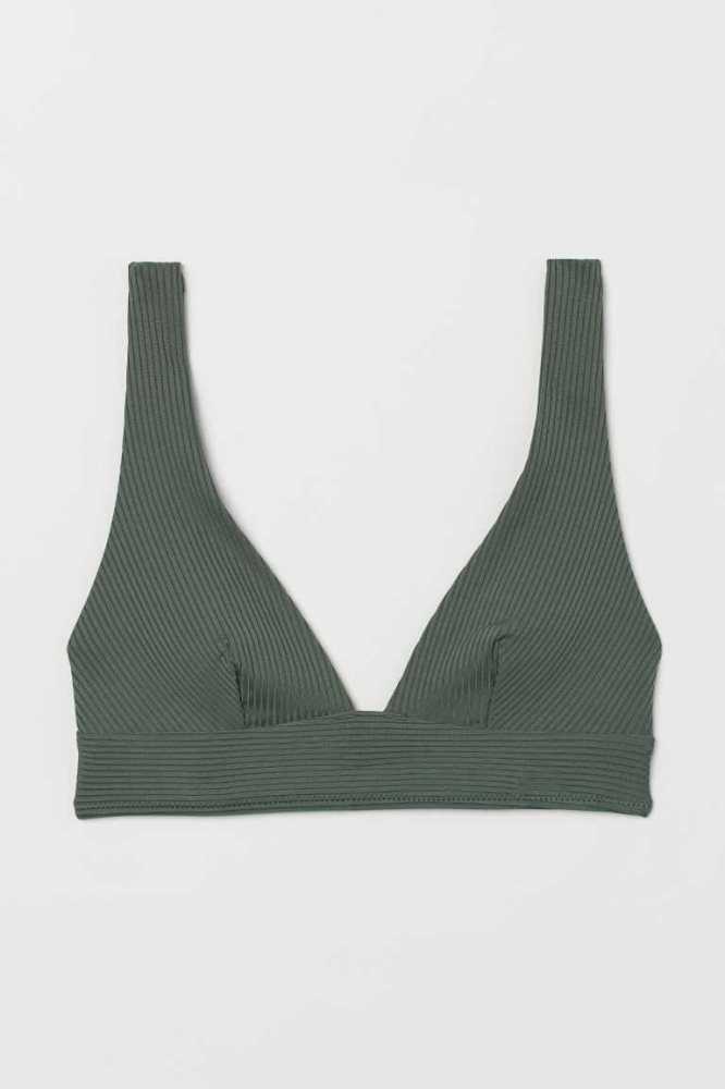 H&M Gepolstert Bikini Top Strandkleidung Damen Hellkhaki Grün | 0526-VKURM