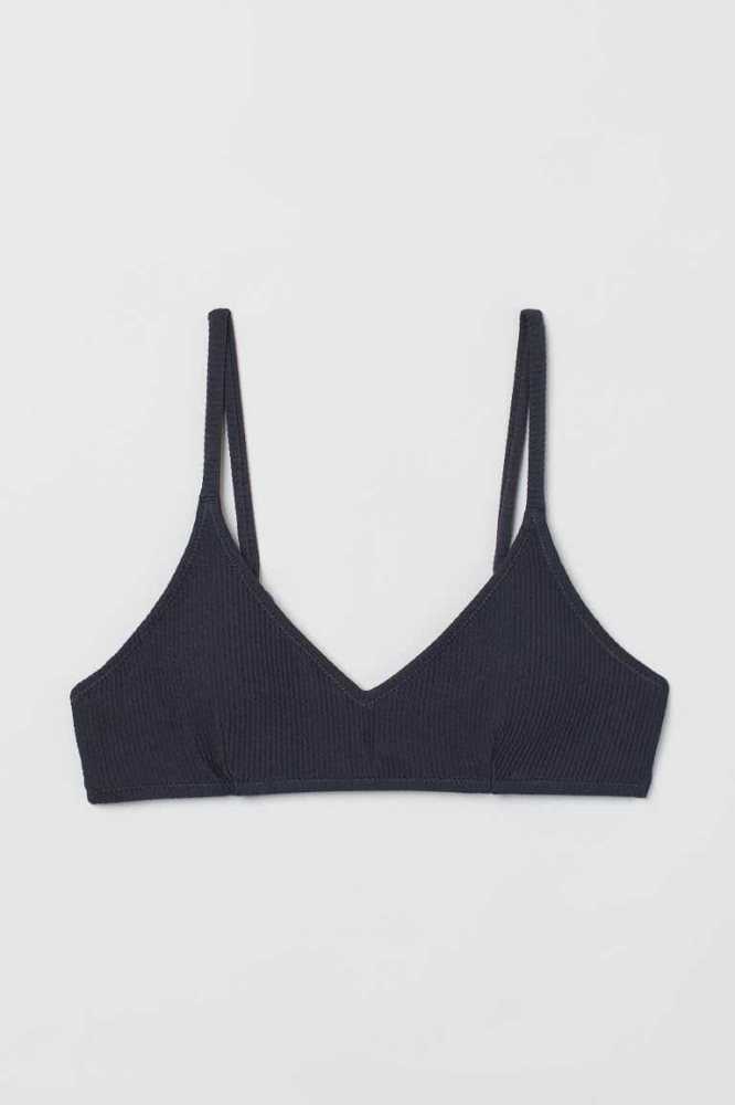 H&M Gepolstert Bikini Top Strandkleidung Damen Navy Blau | 3406-PXEML