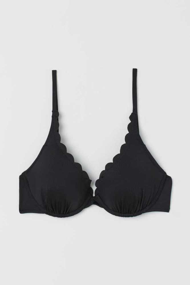 H&M Gepolstert Bikini Top Strandkleidung Damen Schwarz | 5897-NCRHW