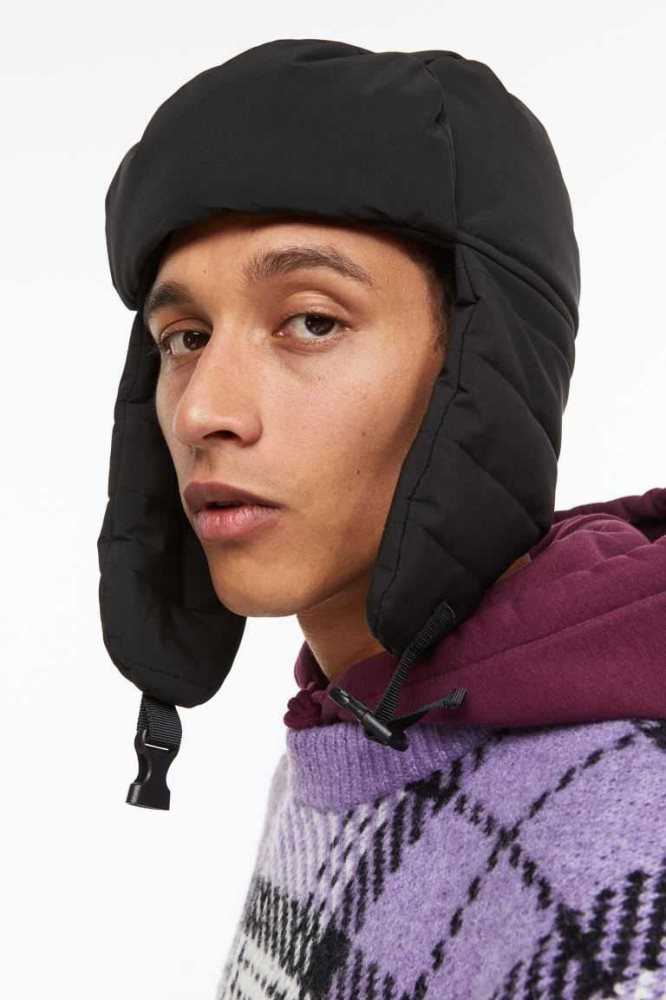 H&M Gepolstert Earflap Hüte Herren Schwarz | 2370-ATWXN