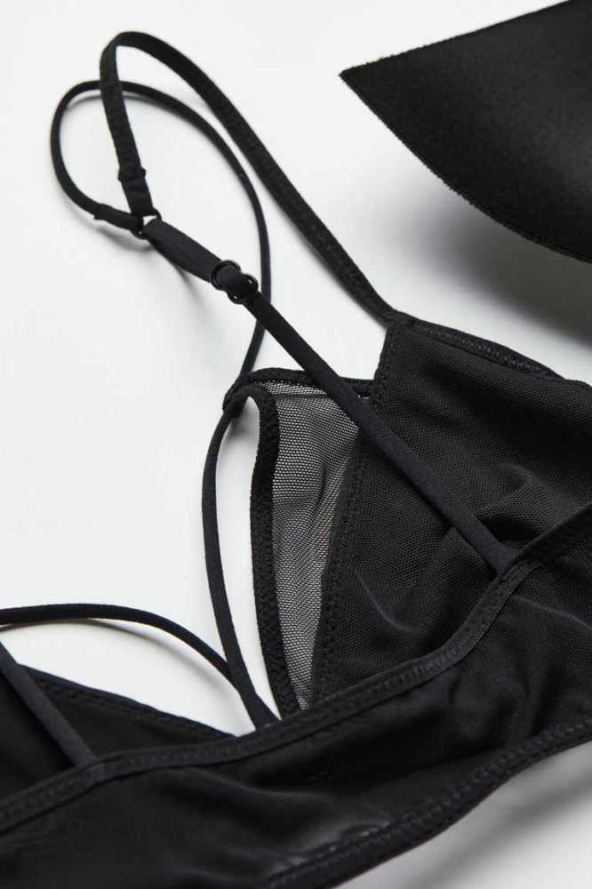 H&M Gepolstert Mesh Bra Unterwäsche Damen Schwarz | 6423-NAHSI