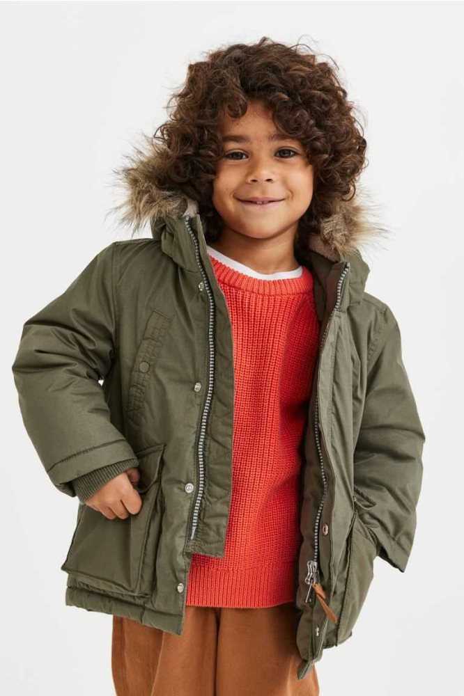 H&M Gepolstert Mit Kapuze Parka Oberbekleidung Kinder Dunkelkhaki Grün | 0793-UHKMY