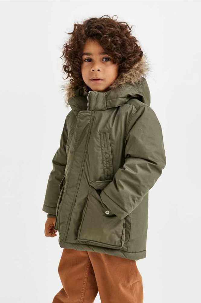 H&M Gepolstert Mit Kapuze Parka Oberbekleidung Kinder Dunkelkhaki Grün | 0793-UHKMY