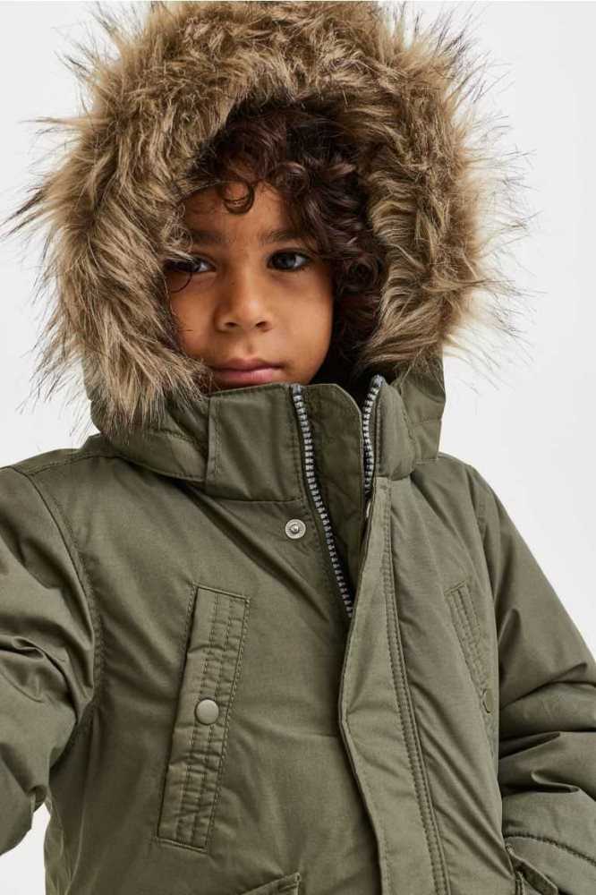 H&M Gepolstert Mit Kapuze Parka Oberbekleidung Kinder Dunkelkhaki Grün | 0793-UHKMY