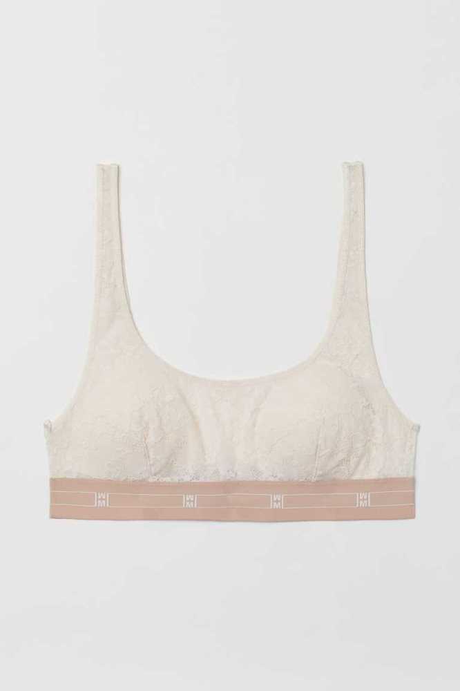 H&M Gepolstert Spitze Bra Top Unterwäsche Damen Hellbeige | 4056-JFQZT