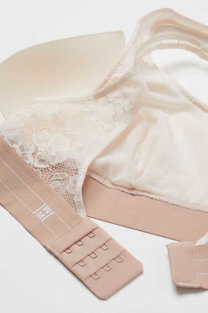 H&M Gepolstert Spitze Bra Top Unterwäsche Damen Hellbeige | 4056-JFQZT