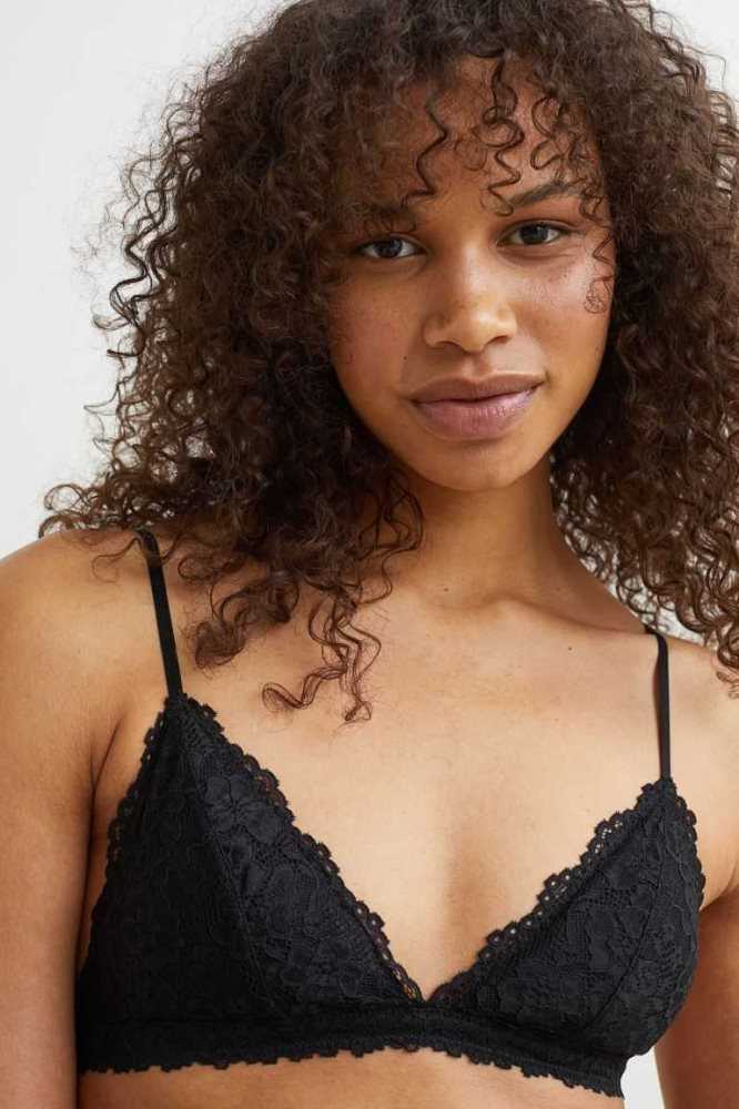 H&M Gepolstert Spitze Bra Unterwäsche Damen Schwarz | 1705-FZOCS