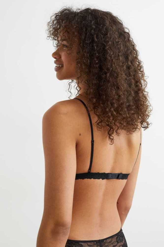 H&M Gepolstert Spitze Bra Unterwäsche Damen Schwarz | 1705-FZOCS