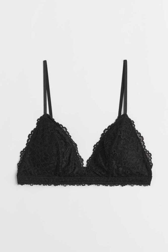 H&M Gepolstert Spitze Bra Unterwäsche Damen Schwarz | 1705-FZOCS