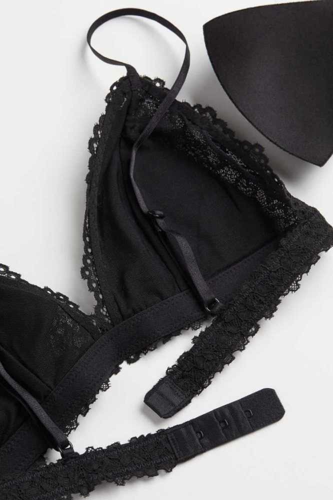 H&M Gepolstert Spitze Bra Unterwäsche Damen Schwarz | 1705-FZOCS