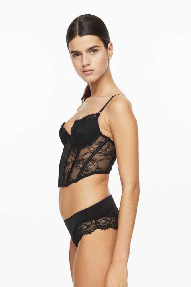 H&M Gepolstert Spitze Bustier Unterwäsche Damen Schwarz | 5160-TPVQS