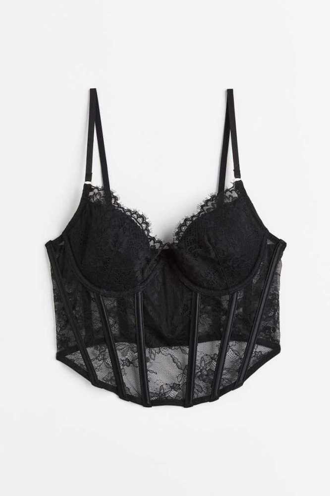 H&M Gepolstert Spitze Bustier Unterwäsche Damen Schwarz | 5160-TPVQS