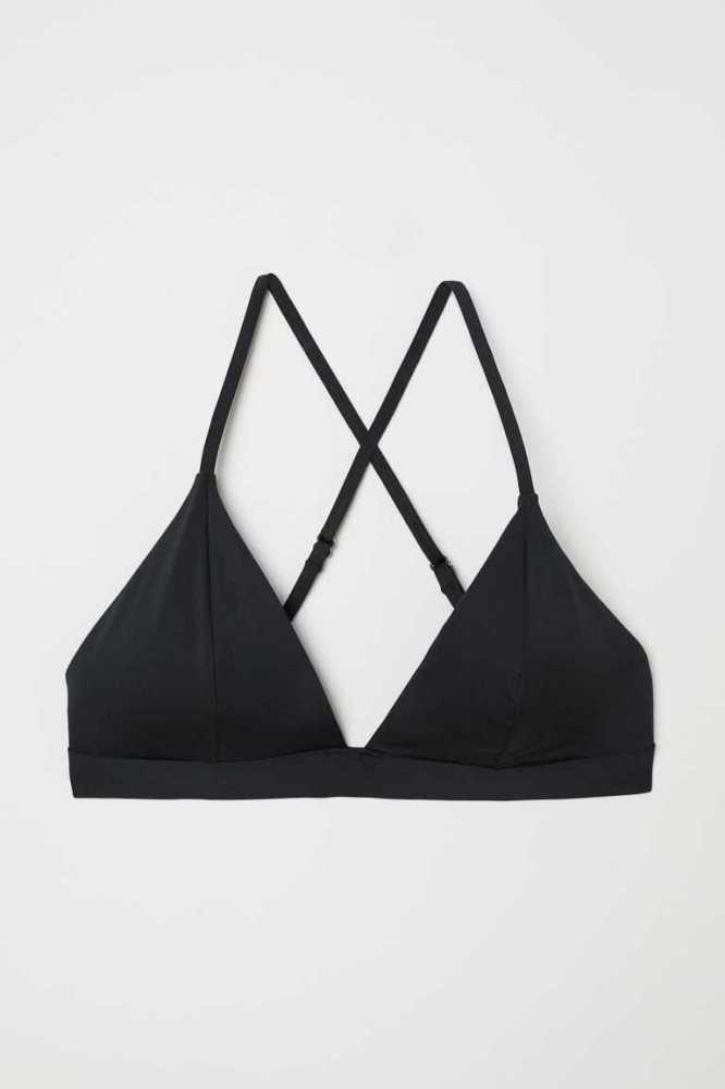 H&M Gepolstert Triangle Bikini Top Strandkleidung Damen Schwarz | 7298-IMHUJ