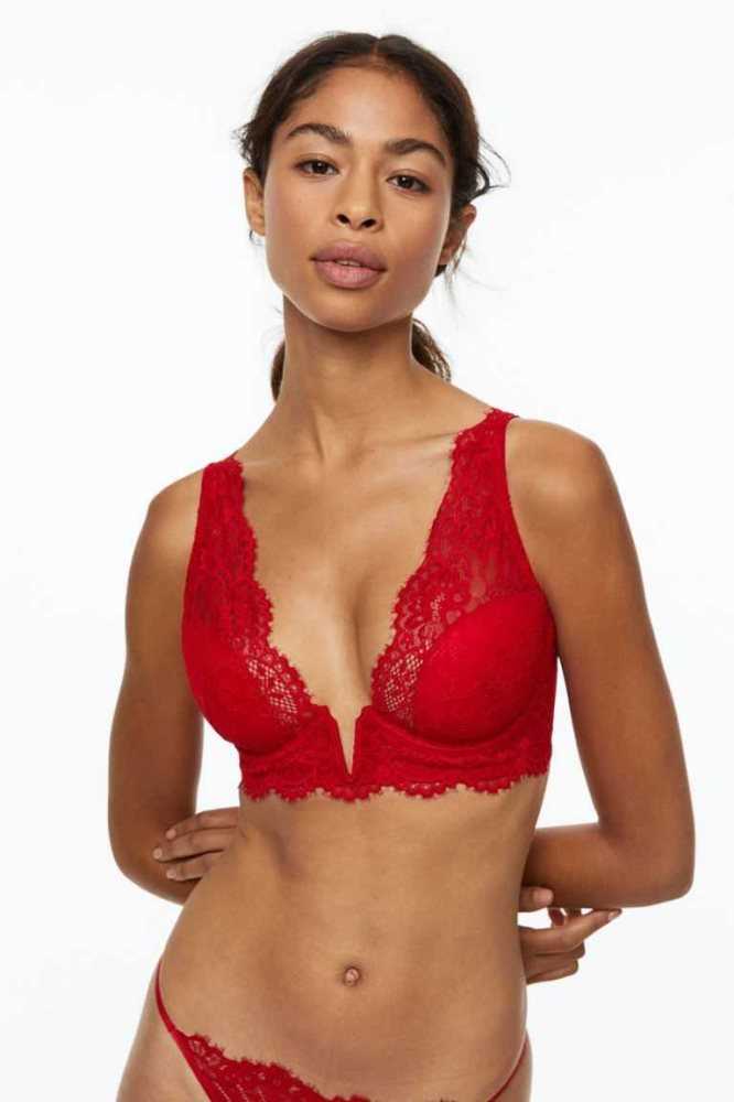 H&M Gepolstert Underwire Spitze Bra Unterwäsche Damen Rot | 0298-NKAHG