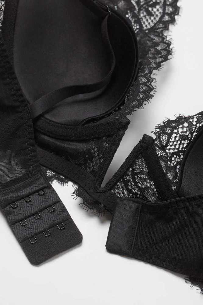 H&M Gepolstert Underwire Spitze Bra Unterwäsche Damen Schwarz | 1039-CWXUN