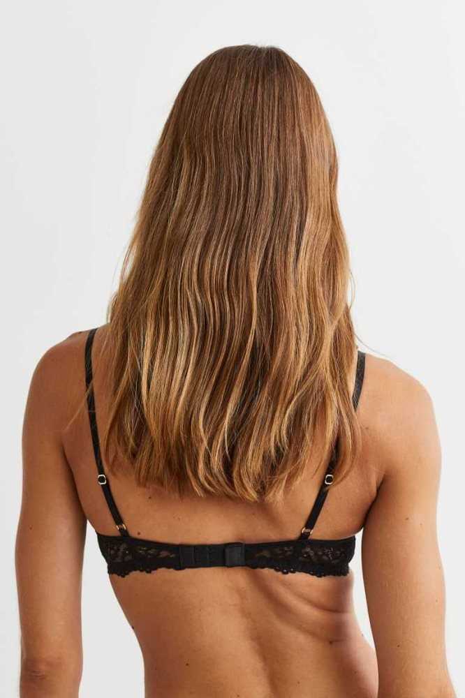 H&M Gepolstert Underwire Spitze Bra Unterwäsche Damen Schwarz | 2896-WSBCZ