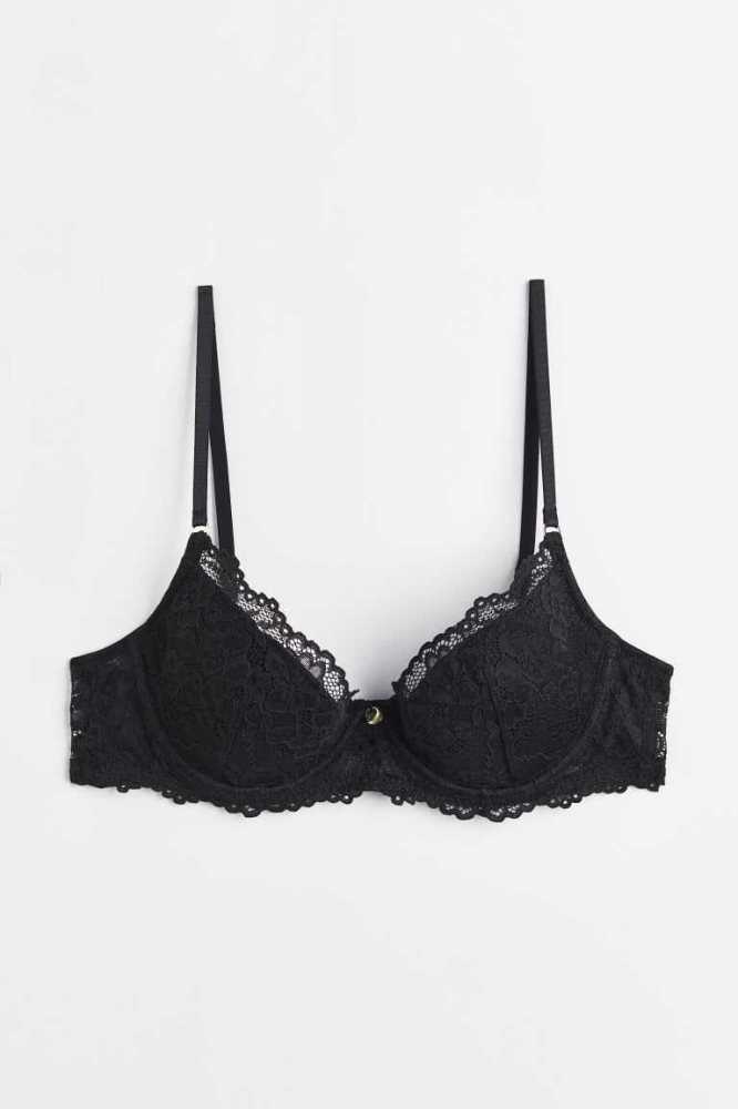 H&M Gepolstert Underwire Spitze Bra Unterwäsche Damen Schwarz | 2896-WSBCZ