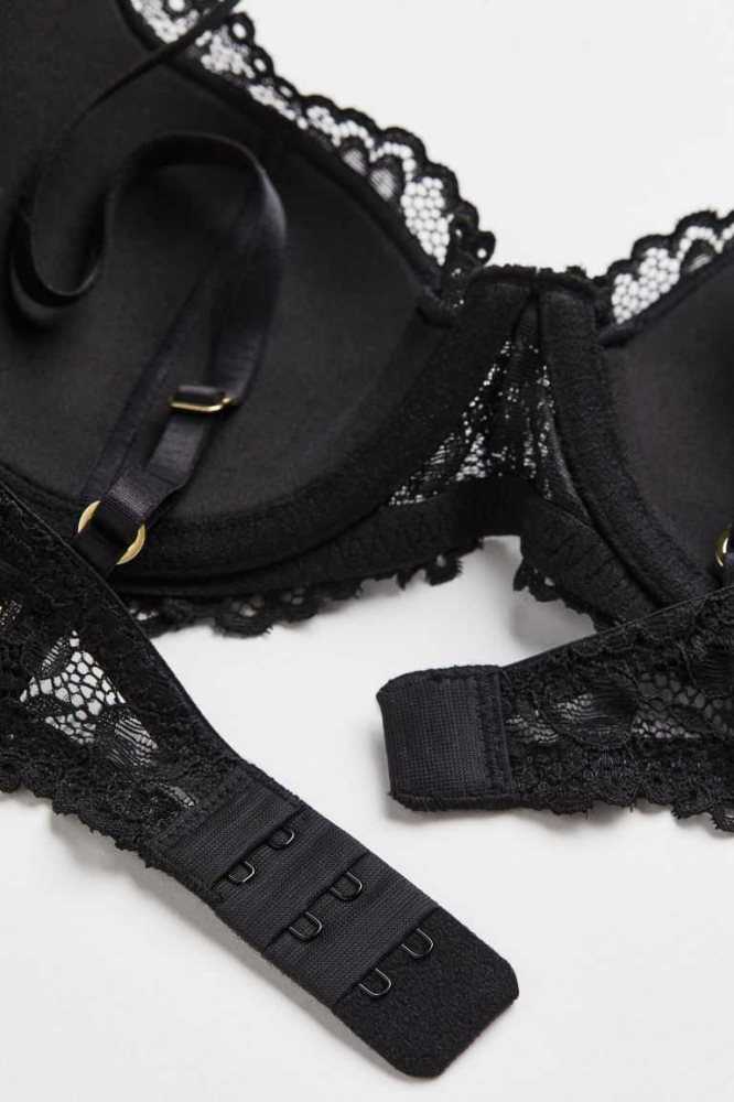 H&M Gepolstert Underwire Spitze Bra Unterwäsche Damen Schwarz | 2896-WSBCZ