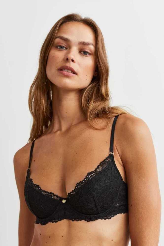 H&M Gepolstert Underwire Spitze Bra Unterwäsche Damen Schwarz | 2896-WSBCZ