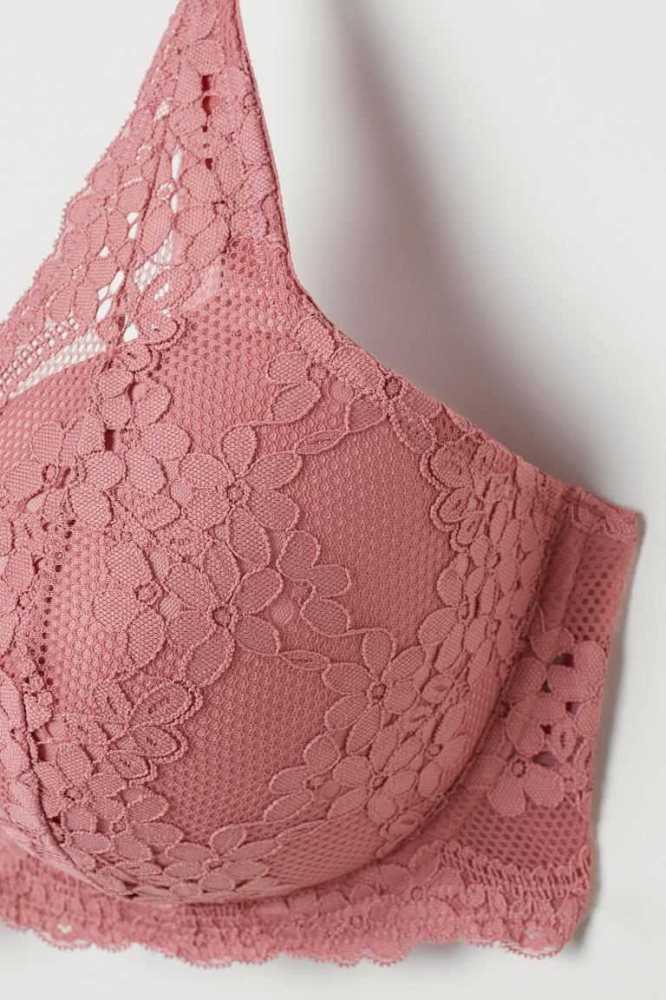 H&M Gepolstert Underwire Spitze Bra Unterwäsche Damen Schwarz | 4107-GQVLX