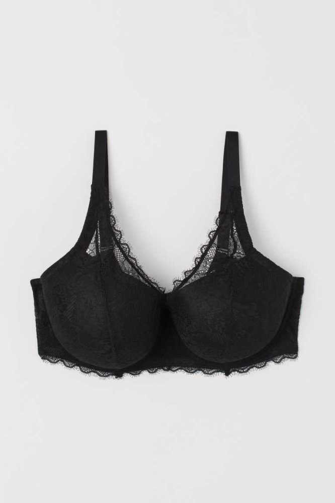 H&M Gepolstert Underwire Spitze Bra Unterwäsche Damen Schwarz | 4107-GQVLX