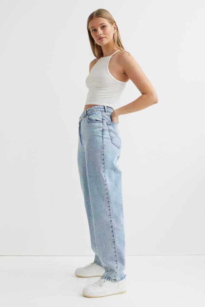 H&M Gerade Baggy Jeans Damen Hellblau | 8021-GNIVC