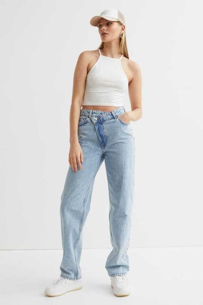 H&M Gerade Baggy Jeans Damen Hellblau | 8021-GNIVC