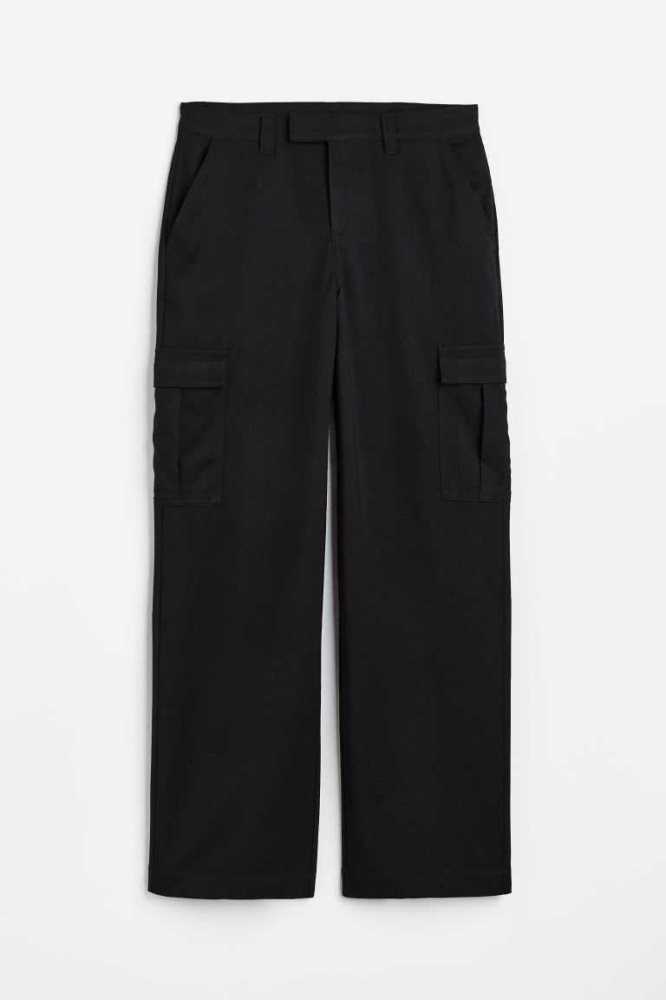 H&M Gerade Cargo Hose Damen Schwarz | 2571-XWRPT