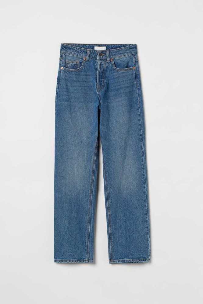 H&M Gerade High Ankle Jeans Hose Damen Dunkelblau | 5048-UFKTS