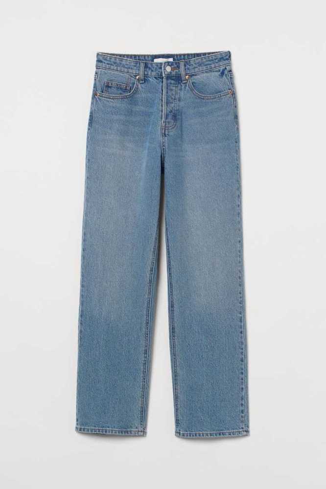 H&M Gerade High Ankle Jeans Hose Damen Dunkelblau | 5048-UFKTS