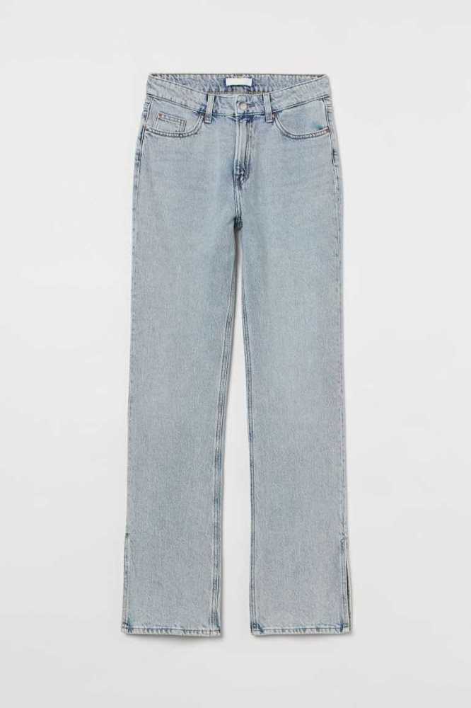 H&M Gerade High Split Jeans Damen Blau | 2350-AMIDX