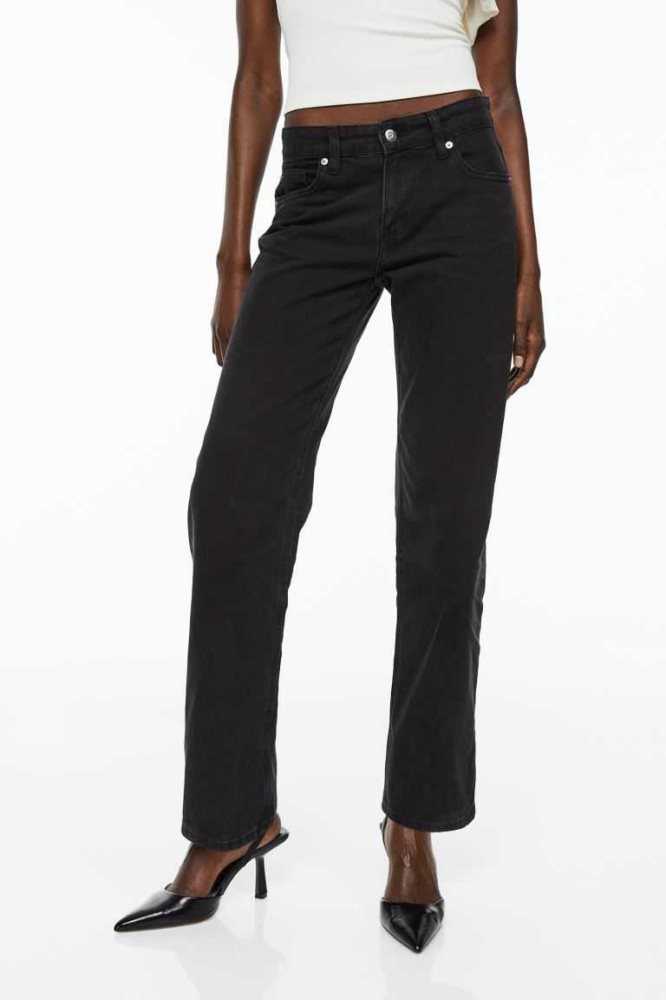 H&M Gerade Low Jeans Damen Dunkelgrau | 4561-EOTIC