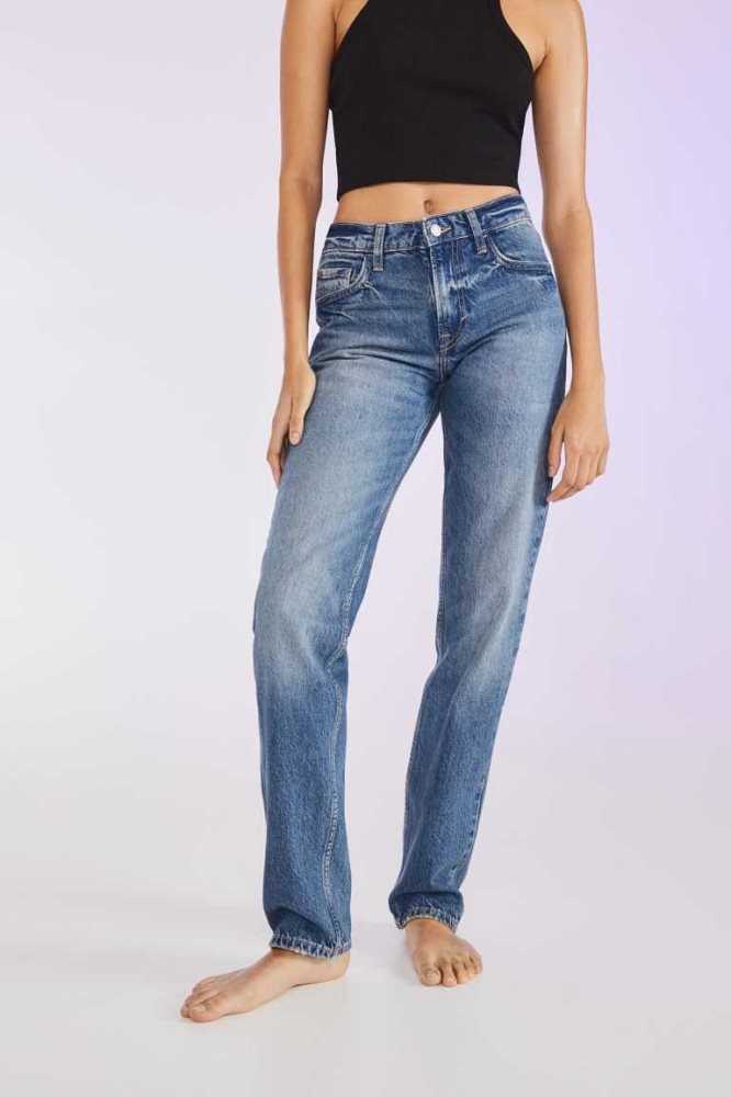 H&M Gerade Regular Jeans Damen Blau | 5208-IOCFV