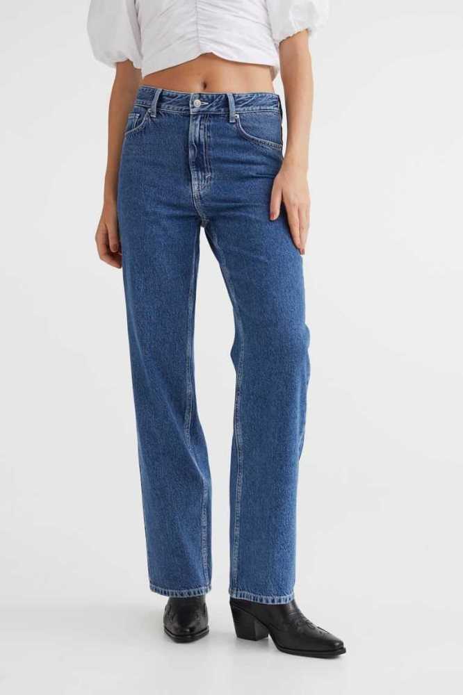 H&M Gerade Regular Jeans Damen Dunkelgrau | 7916-DLRKT