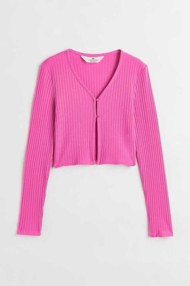 H&M Gerippt Baumwoll Cardigan Jersey Kinder Dunkelgelb | 2408-POLRF